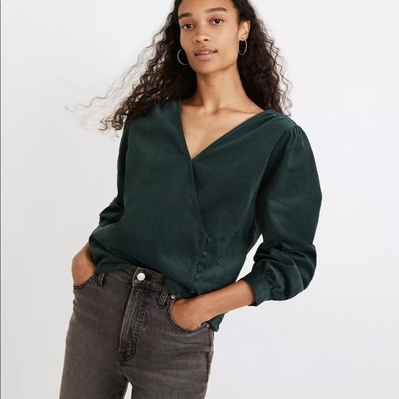 Madewell Corduroy Kinston Side-Button Wrap Top - Picture 1 of 14